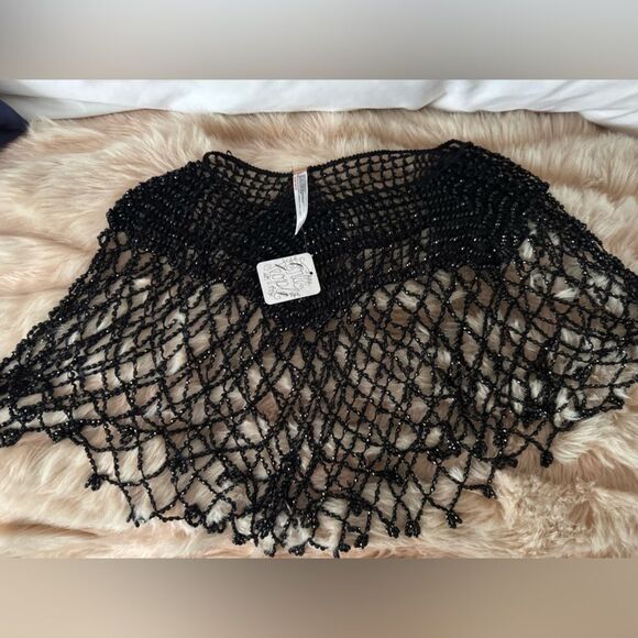 Free People 'Lil Somethin' Beaded Capelet One Size BLACK - Picture 6 of 7